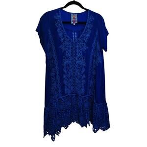 Johnny Was Kaylyn Tunic – Size Small – Cobalt Blue Eyelet Boho Resortwear
